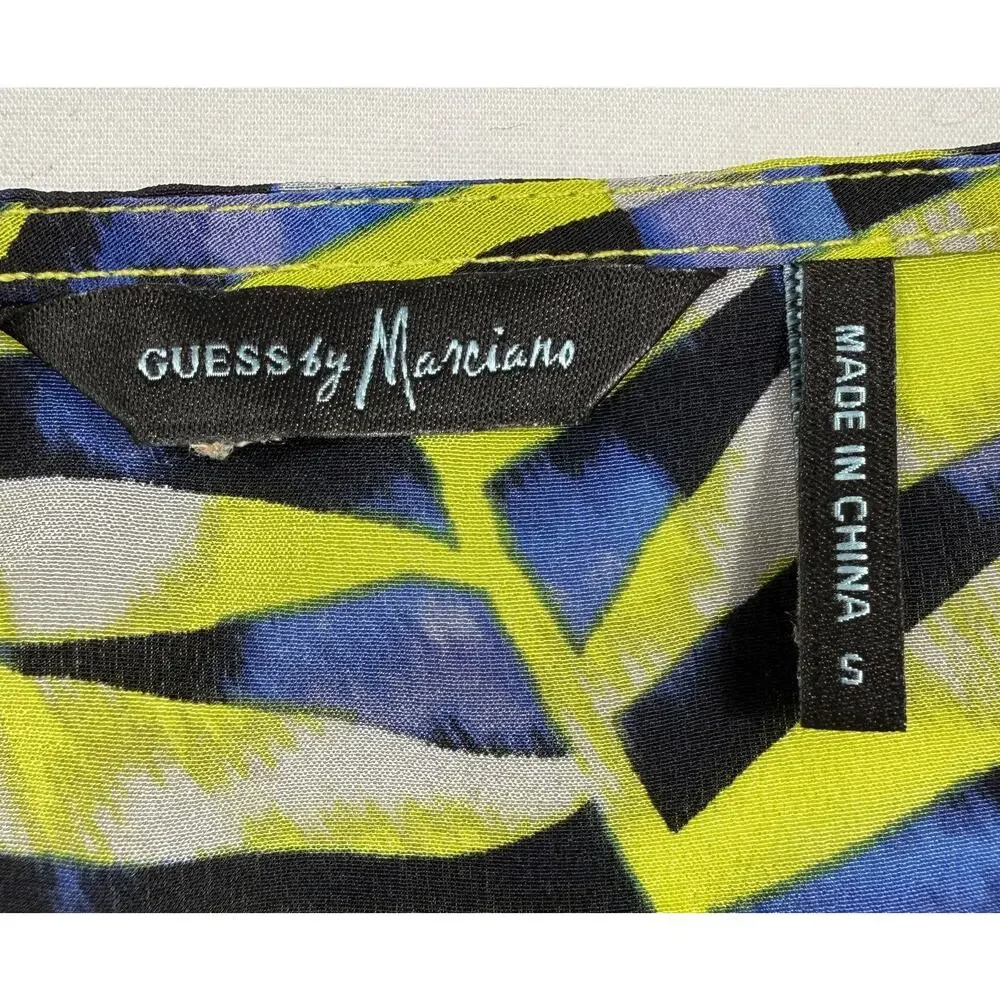 Guess by Marciano cropped chiffon Hawaiian print blouse vacation resort top Sz S - Picture 7 of 9